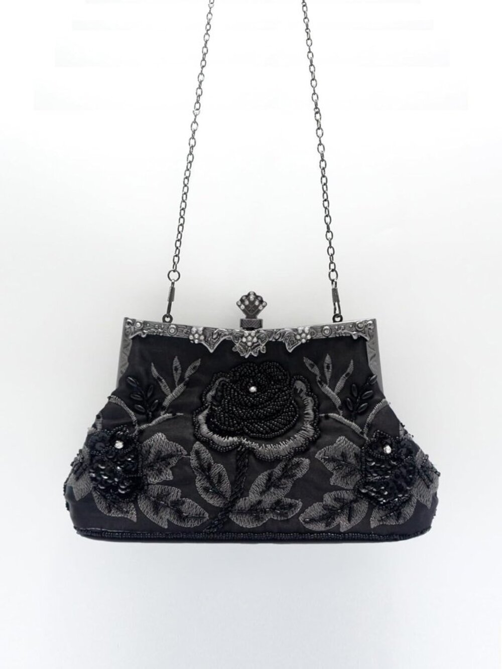 Rose Embroidered Vintage Beaded Evening Bag for Women, Elegant Handled Clutch fo - Picture 3 of 5